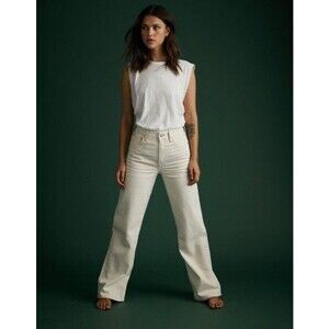 NWT AE77 American Eagle Stovepipe Selvedge Wide Leg Women's Size 2R Ivory Jeans